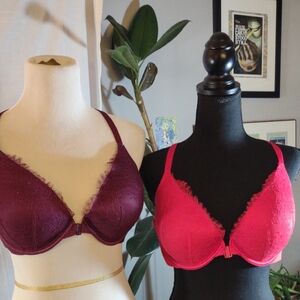 Victoria's Secret Red and Purple Bras with Molded Cups and Plunging Neckline 38D